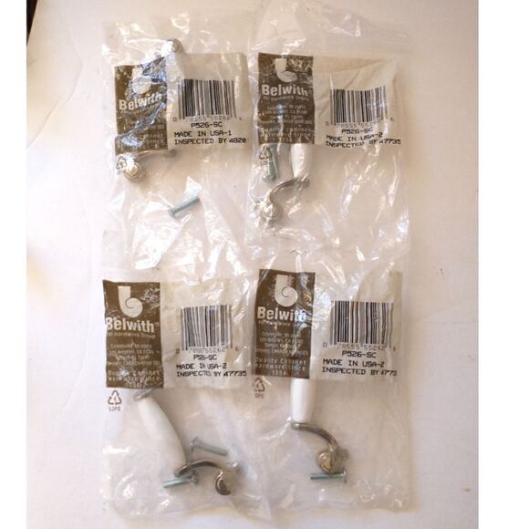 Lot of 4 Cabinet Pulls Handles White Ceramic Chrome Silver Tone New Belwith - Picture 6 of 7